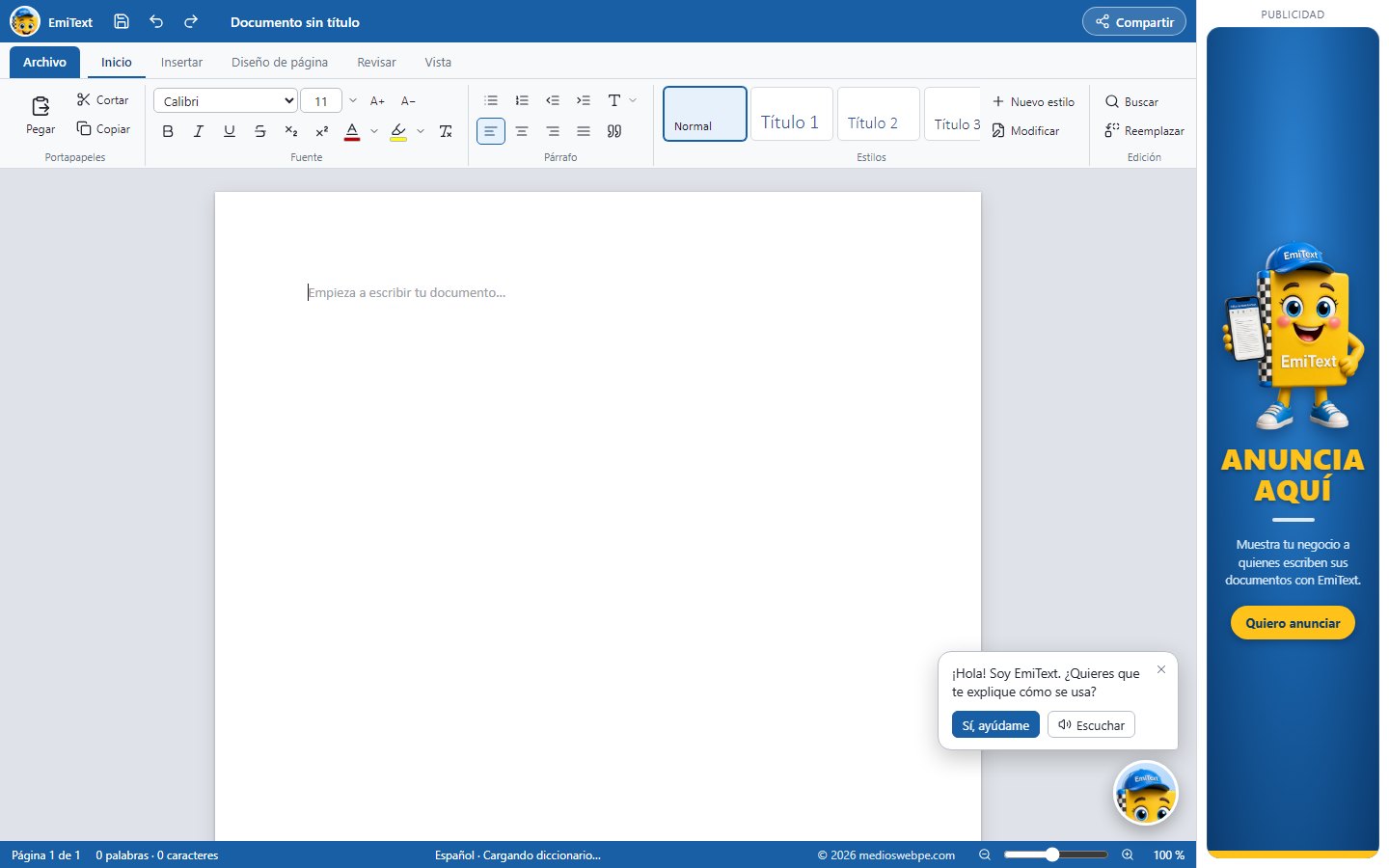 Screenshot of EmiText